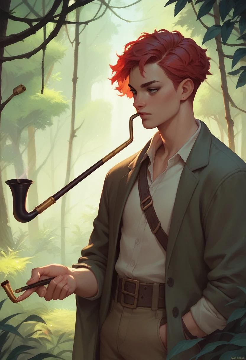 Caipora Brazilian folklore, at the forest, Red hair, pipe