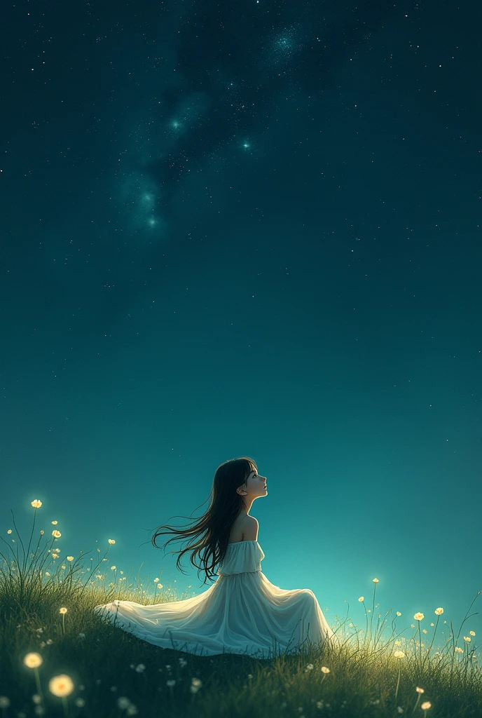 Serene night sky, a lone girl named Celeste looks at the stars sleeping.
Narrator: "In a world devoid of dreams, only one being held the gift of dreaming..."