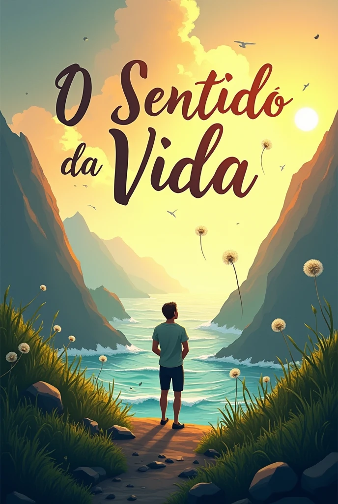 create a cover for an e-book with the theme in Portuguese o sentido da vida