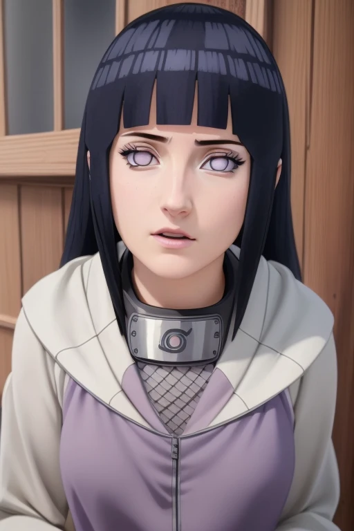 realistic portrait of Hinata Hyuuga, 18 years old, Hyuuga clan ninja from Naruto Shippuden, beautiful detailed eyes, beautiful detailed lips, extremely detailed eyes and face, long eyelashes, elegant hairstyle, detailed ninja outfit, intricate leaf village symbol, dynamic ninja pose, detailed background with traditional japanese architecture, cinematic lighting, vivid colors, photorealistic, (best quality,4k,8k,highres,masterpiece:1.2),ultra-detailed,(realistic,photorealistic,photo-realistic:1.37)