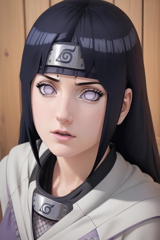 realistic portrait of Hinata Hyuuga, 18 years old, Hyuuga clan ninja from Naruto Shippuden, beautiful detailed eyes, beautiful detailed lips, extremely detailed eyes and face, long eyelashes, elegant hairstyle, detailed ninja outfit, intricate leaf village symbol, dynamic ninja pose, detailed background with traditional japanese architecture, cinematic lighting, vivid colors, photorealistic, (best quality,4k,8k,highres,masterpiece:1.2),ultra-detailed,(realistic,photorealistic,photo-realistic:1.37)