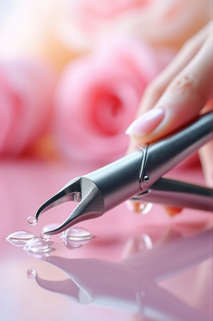 Cuticle nippers, slightly tilted and showing from tip to handle emphasizing the sharp blades
