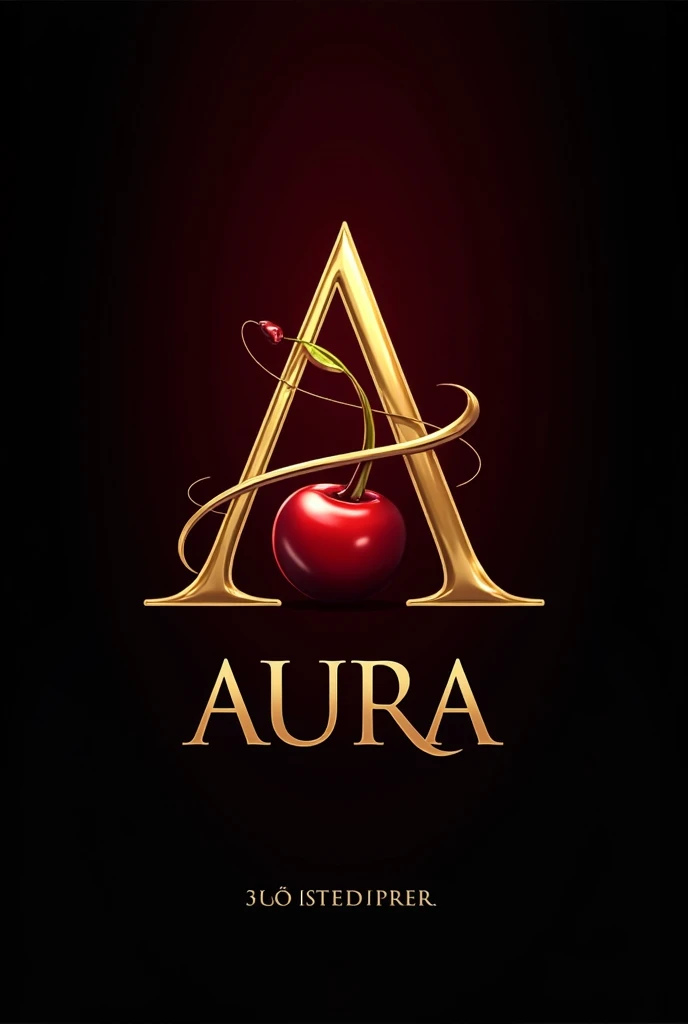 Crie reate a golden cherry liqueur logo, with an A and a cherry. It should convey elegance and sophistication. O fundo deve ser preto e vermlho escuro. Deve ser em 2D a imagem. O que deve ter: O nome da empresa é aura, o slogan: para toda ocasião Cherry Rubi.