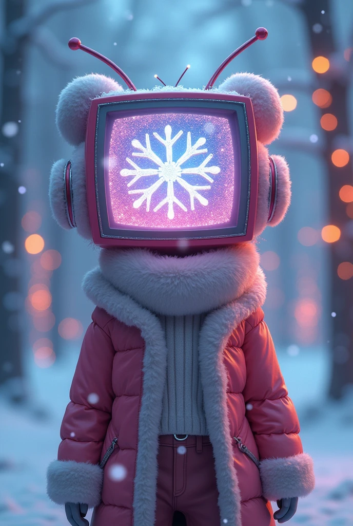 A character with a snow-themed TV head and vtuber 