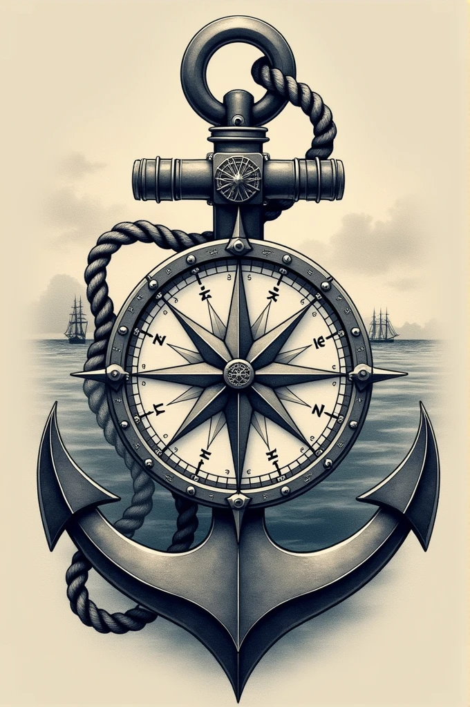 Tattoo compass with anchor