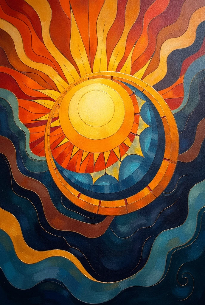 Sun with moon inside made in the cubist style 
