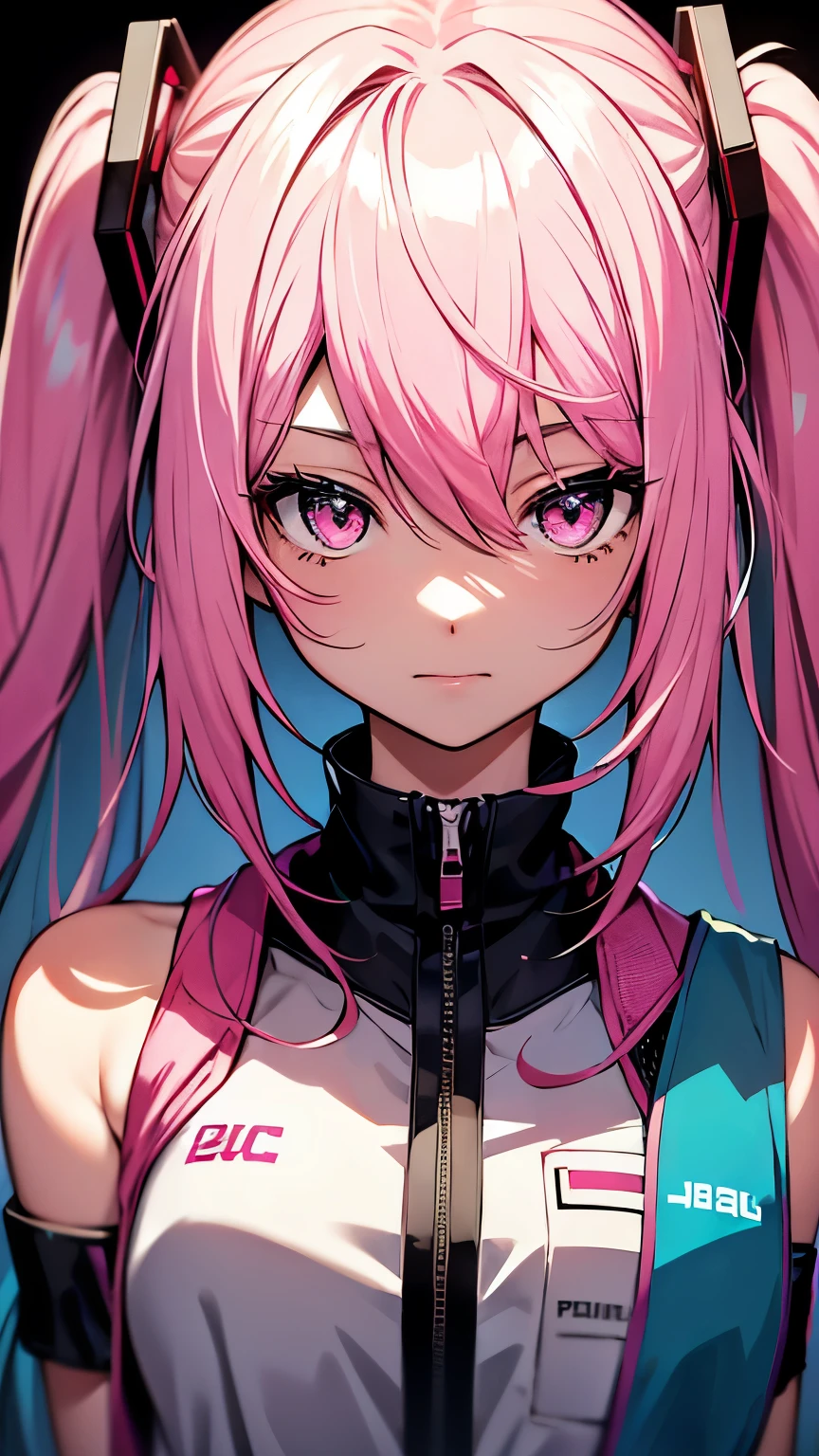 hatsune miku, Vocaloid, beautiful, Detailed face, Pink Hair, Pink Eyes, Pink Art, colorful, bright, whole body
