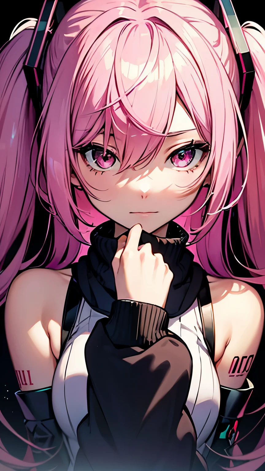 hatsune miku, Vocaloid, beautiful, Detailed face, Pink Hair, Pink Eyes, Pink Art, colorful, bright, whole body