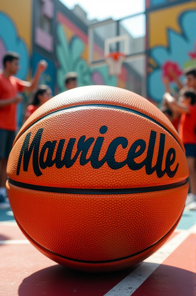 A personalized basketball with the name Mauricelle on it