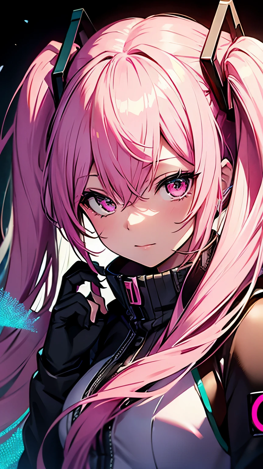 hatsune miku, Vocaloid, beautiful, Detailed face, Pink Hair, Pink Eyes, Pink Art, colorful, bright, whole body