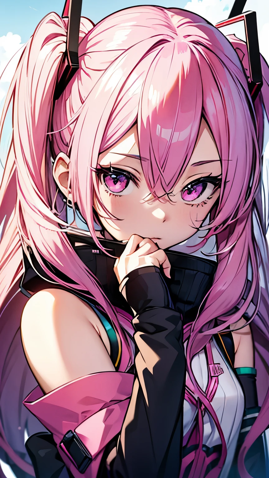 hatsune miku, Vocaloid, beautiful, Detailed face, Pink Hair, Pink Eyes, Pink Art, colorful, bright, whole body