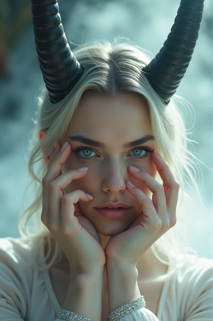 horned succubus wearing pump stilettos with long blonde hair and tanned skin wearing sexy lingerie with tail and claws