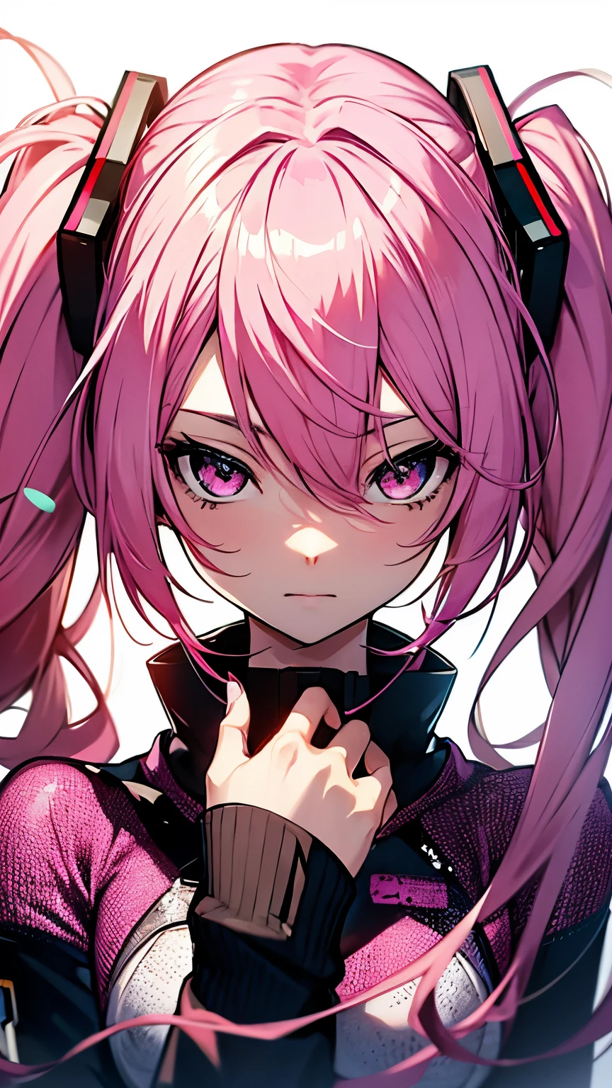 hatsune miku, Vocaloid, beautiful, Detailed face, Pink Hair, Pink Eyes, Pink Art, colorful, bright, whole body