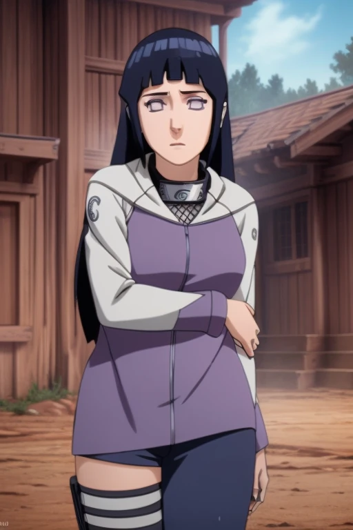 Hinata Hyuuga from Naruto Shippuden,18 years old Naruto Shippuden character examining her tight pants,detailed portrait,beautiful detailed eyes,beautiful detailed lips,extremely detailed face,longeyelashes,beautiful young woman,serious expression,tight fitted pants,intricate folds and textures of clothing,photorealistic,ultra-detailed,realistic skin textures,studio lighting,dramatic lighting,vibrant colors,cinematic composition