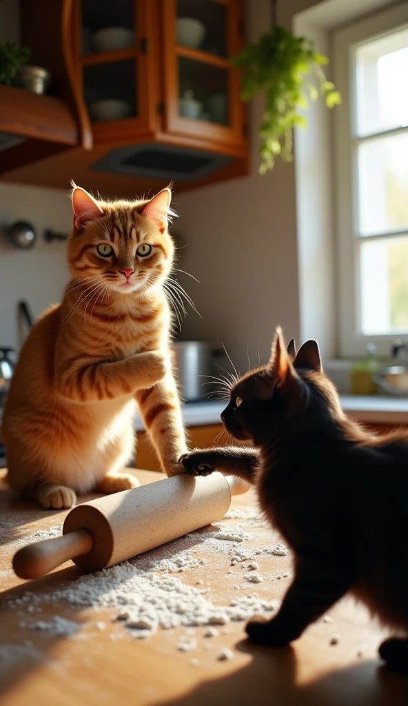 Two cats are helping to cook.