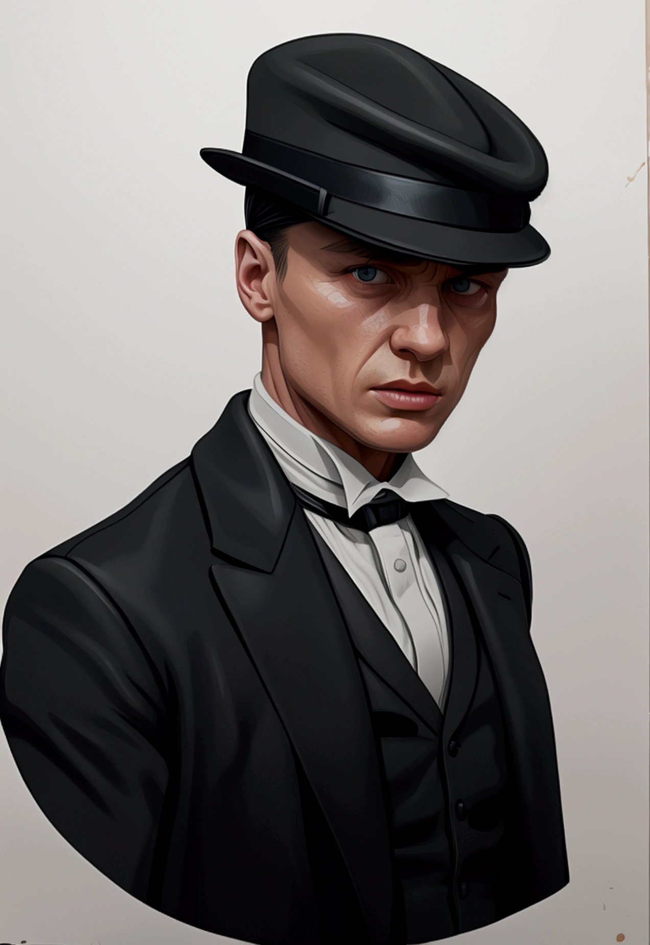 Sticker, determined and unyielding Tommy Shelby, vector drawing, on a transparent background, sharp angle
