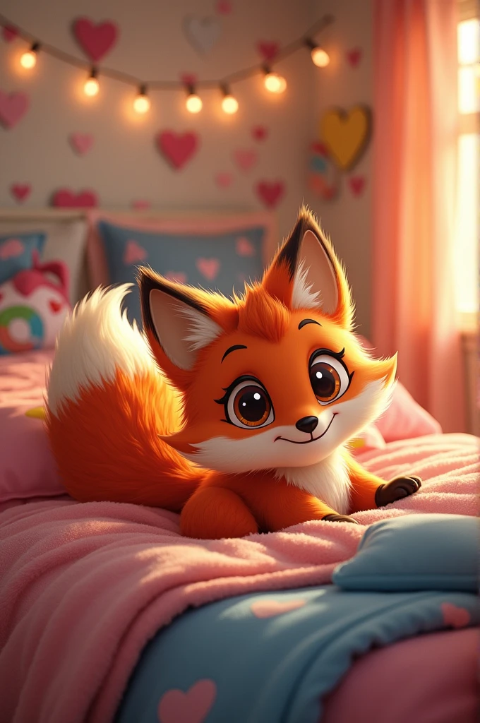 A cartoon fox sitting on a bed being sexy