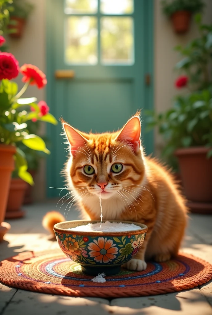 A cat drinking foamy ayran