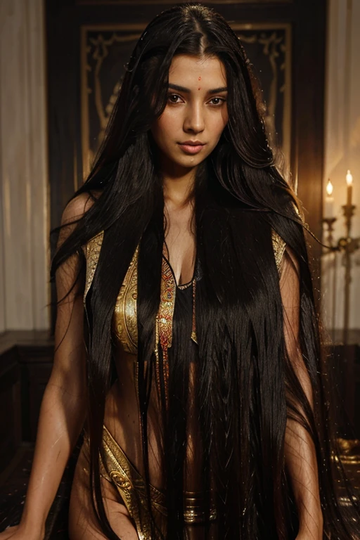 araffeed woman wit, very long very very wet flowing hair, really long, extremely long wet hair, extra long wet hair, elaborate long wett hairstyle, indian empress, elaborate long black wet hairstyle, long  wet hair, indian, long hairs, indian style, long long flowing hair, girl with super long hair, long hair shawl