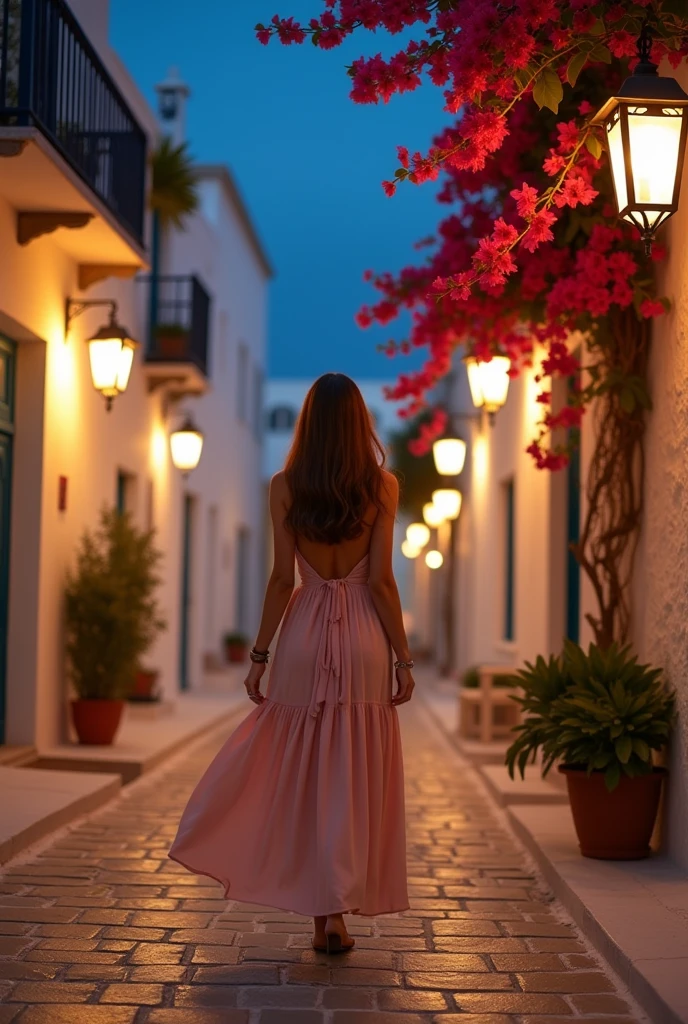 femme sexy en voyage en grece la nuit avece de beau paysages