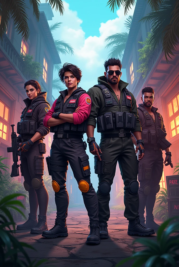 Crie um imagem de free fire com o nome sw squads 
