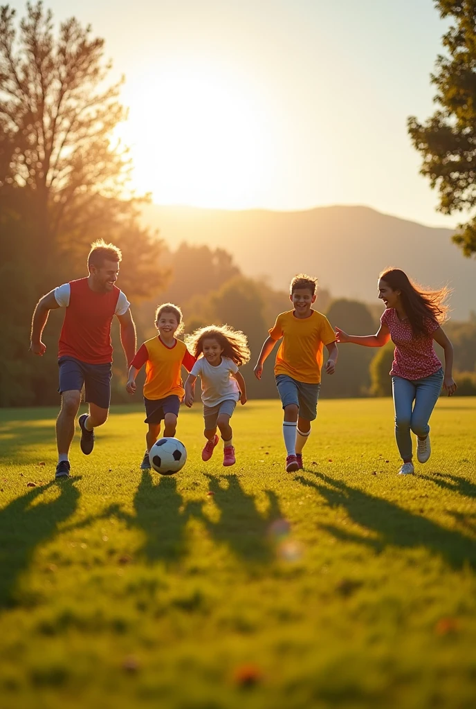 The family plays soccer.