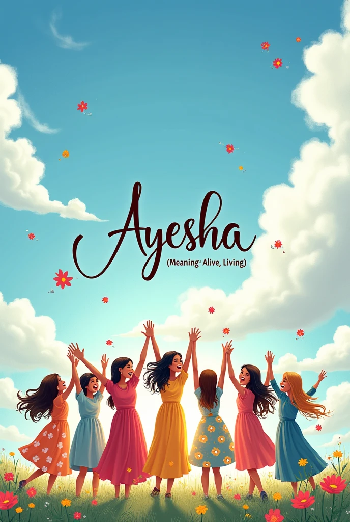 Create a wallpaper with a theme of girls and write the name "Ayesha" and It's meaning