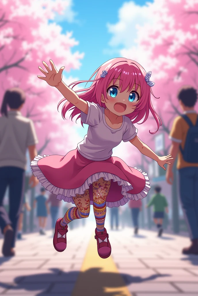 A mini-skirted anime girl falls and her skirt flips up.