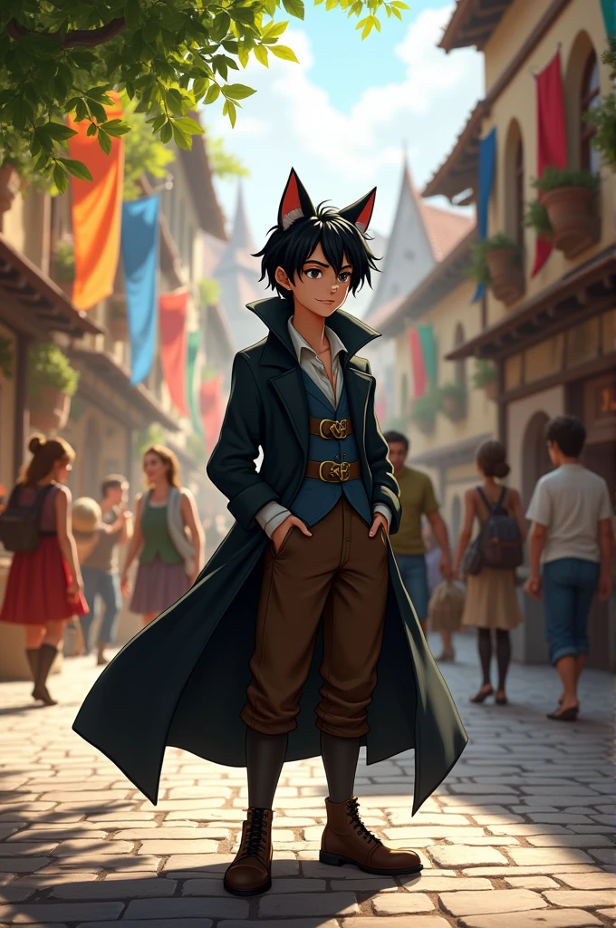 A 22-year-old boy with black hair, he wears an overcoat similar to the wolf's in Puss in Boots
