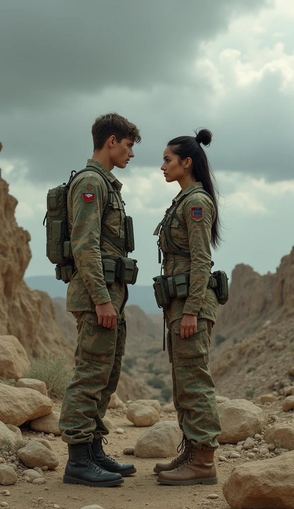 Two unarmed military soldiers in a desolate survival terrain indicating their resilience in the face of the end of the world