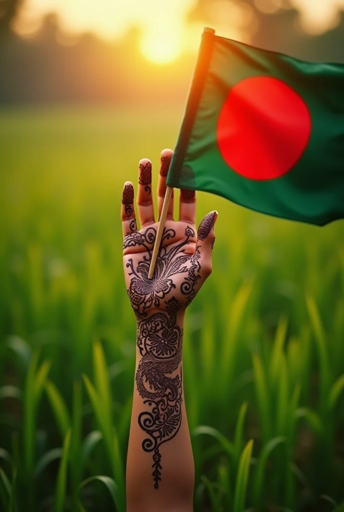 Picturesque idea of a freedom fighters hand with with green background and red outlines Bangladesh flag waving in bliss
