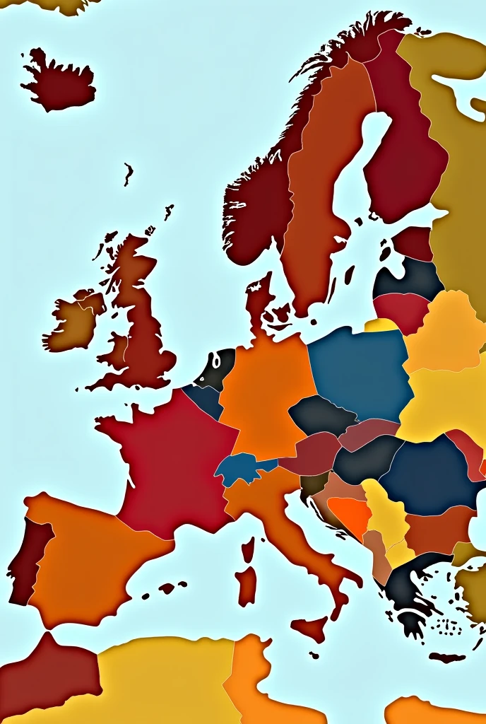 (Simple map of Europe), Identify the first mercantilist countries in Europe with legible colors and names., Not very realistic, without frames