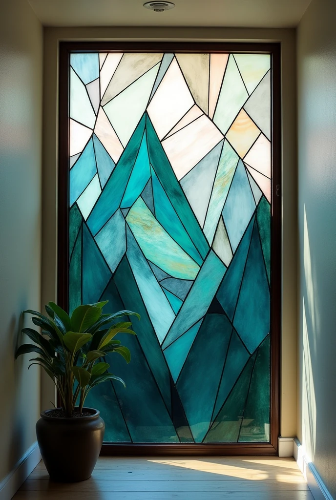 Simple geometric stained glass pattern with a mountain theme, easier to do