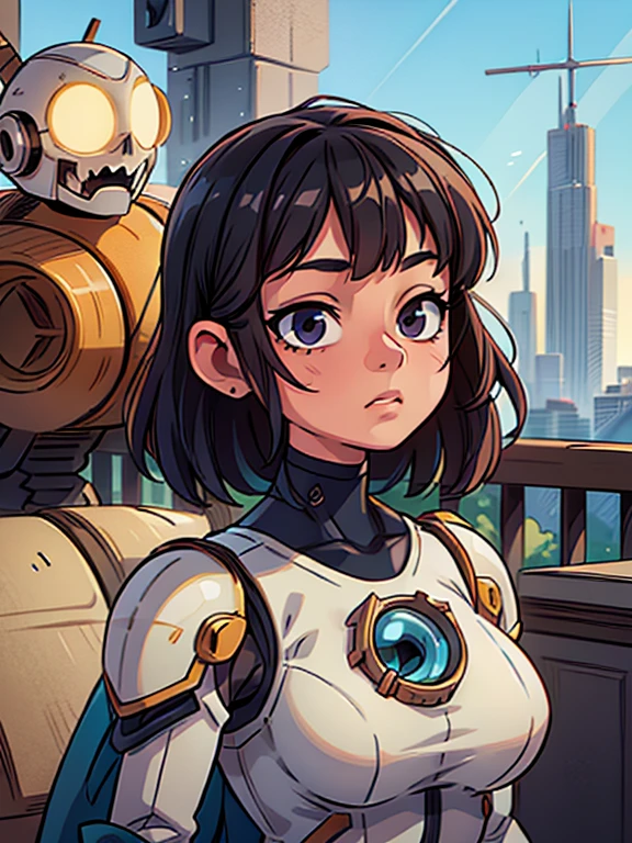 best quality ,masterpiece, illustration, an extremely delicate and beautiful, extremely detailed ,CG ,unity ,8k wallpaper, Amazing, finely detail, masterpiece,best quality,official art,extremely detailed CG unity 8k wallpaper,absurdres, incredibly absurdres, ultra-detailed, highres, extremely detailed,beautiful detailed girl,light on face, 1girl, mecha, armor, mechanical_body, black hair,  spaceship, city, cyberpunk, star_sky,  