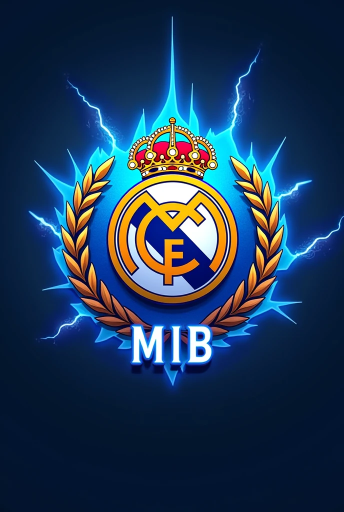 I want you to make a Free Fire sports team logo with the colors of the Real Madrid team and put the name of "MIB".