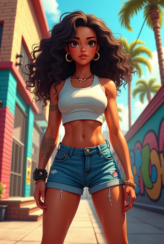 Make me a Latina ager who is muscular in HQ art style.