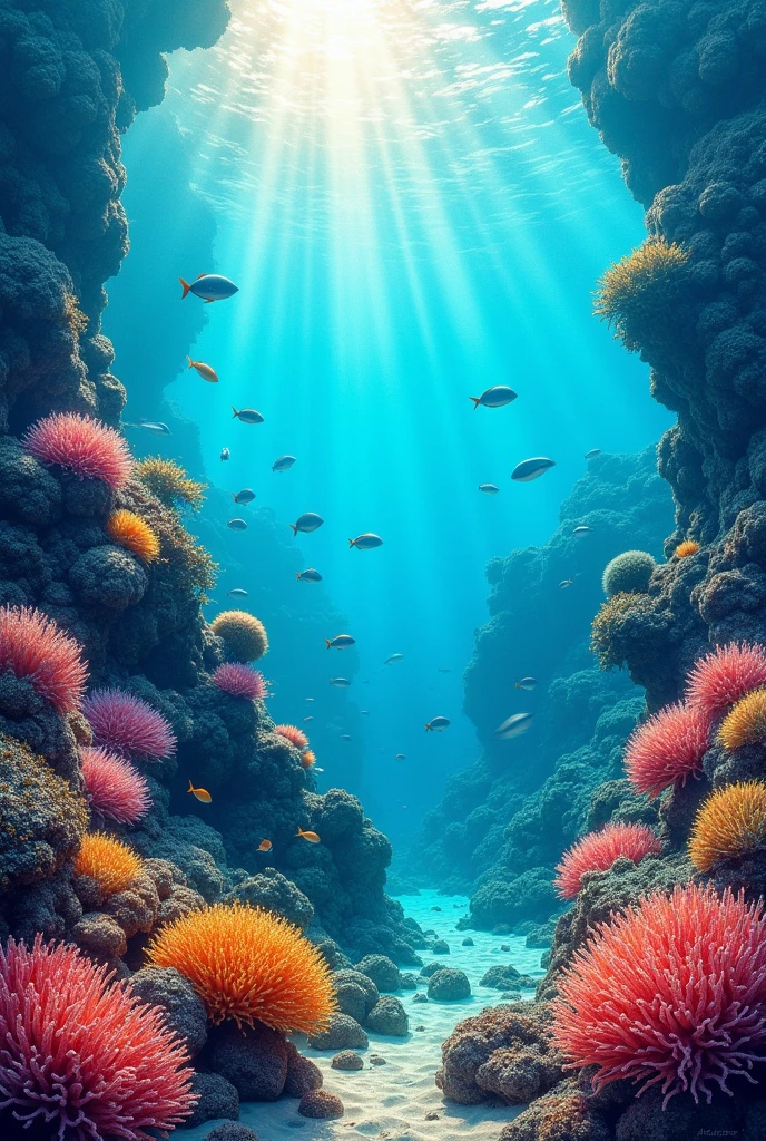 Create the most beautiful coral reef in the world painted with oil.