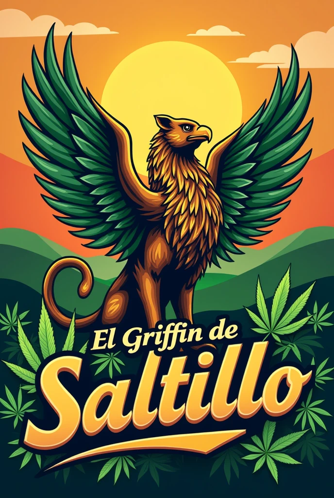 Generate an image for Instagram , where does the following text come from, The Saltillo griffin in a concept as a marijuana dispensary logo and with cannabis influence , the text that is in Spanish