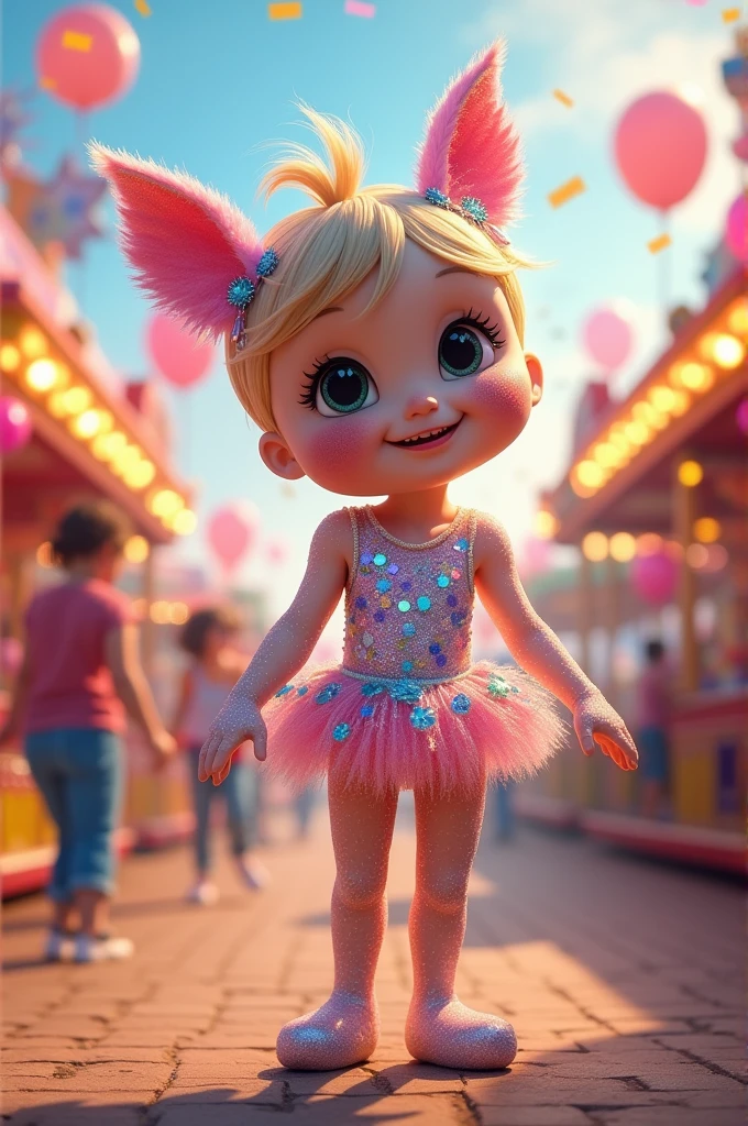 Buttons wearing a transparent leotard.