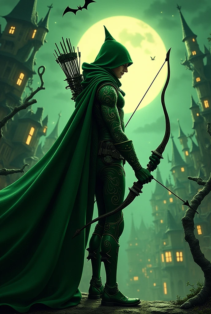 Green Arrow in the style of Tim Burton