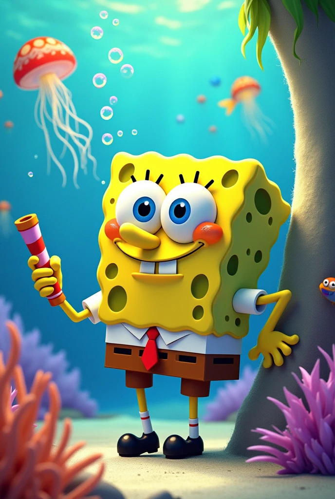 make an image of Spongebob smoking