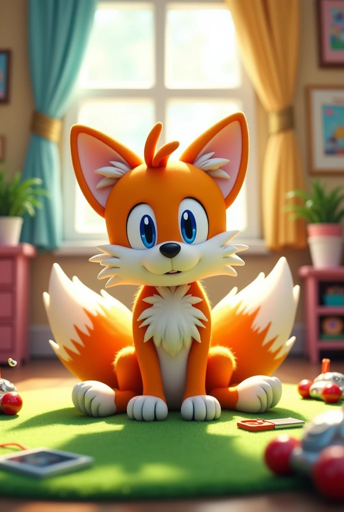 Tails sitting on the floor