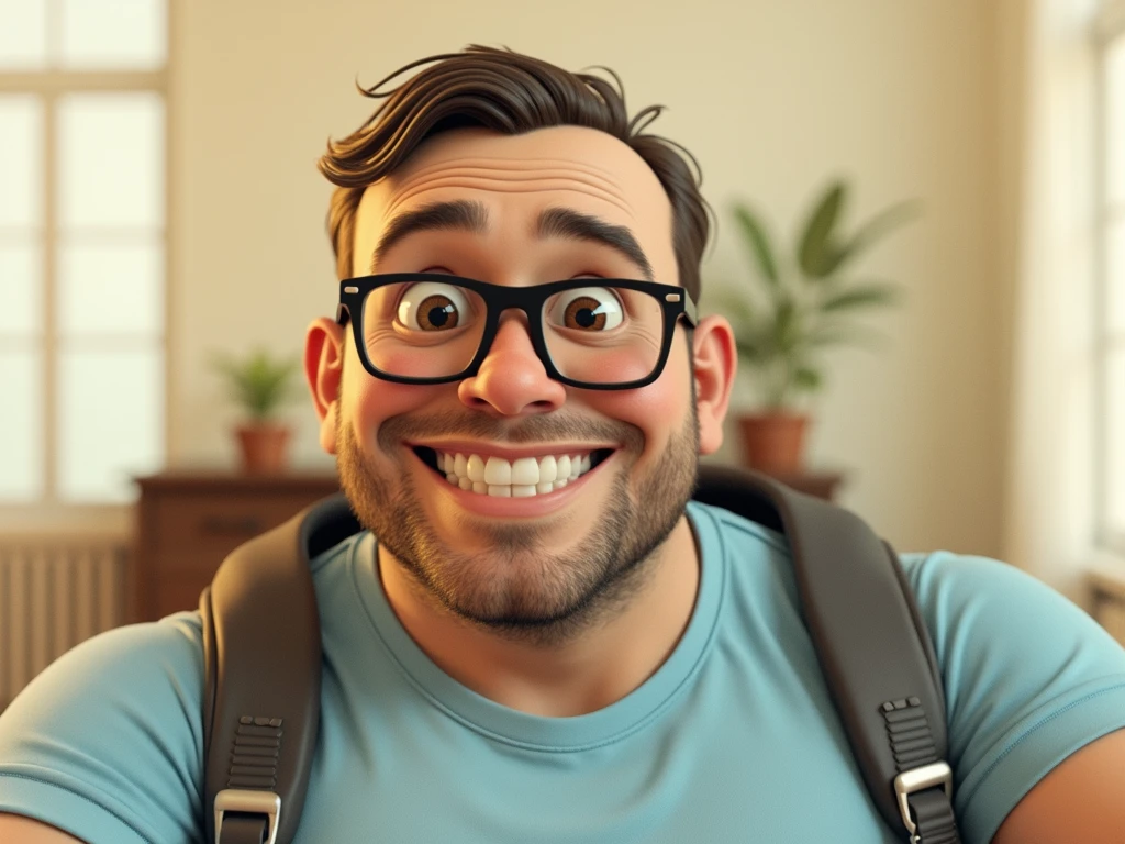 Cartoon character of a man wearing black glasses and a blue shirt, um personagem animado, Caractere estilizado, animation style rendering, 3D estilizado, Arnold Maya render, 3 d render stylized, toon render keyshot, Personagem 3D, Personagem 3D, 3d rendering stylized, 3 d character render, personagem de desenho animado, Personagem de close up, Pose de personagem, (Estilo Pixar) (master part:1.2) (Bokeh) (best quality) (pele detalhada) (textura detalhada) (8k) (argila) (Cinematic lighting) (foco nítido,Senta e vaza a parte superior do corpo