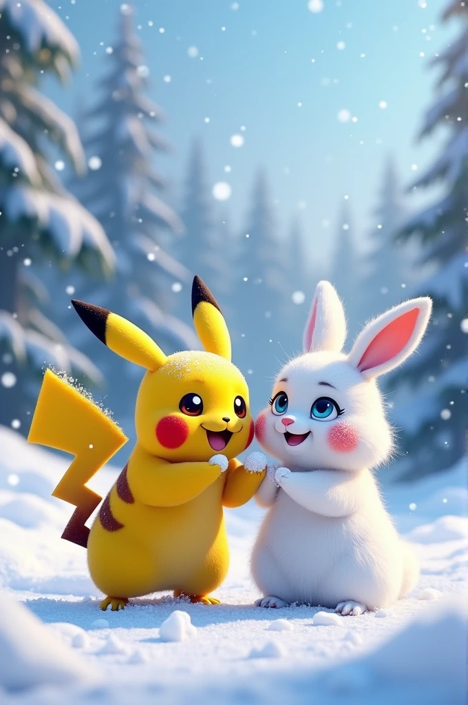 Make a picture with Pikachu from Pokemon and snowball from the Secrets of pets life