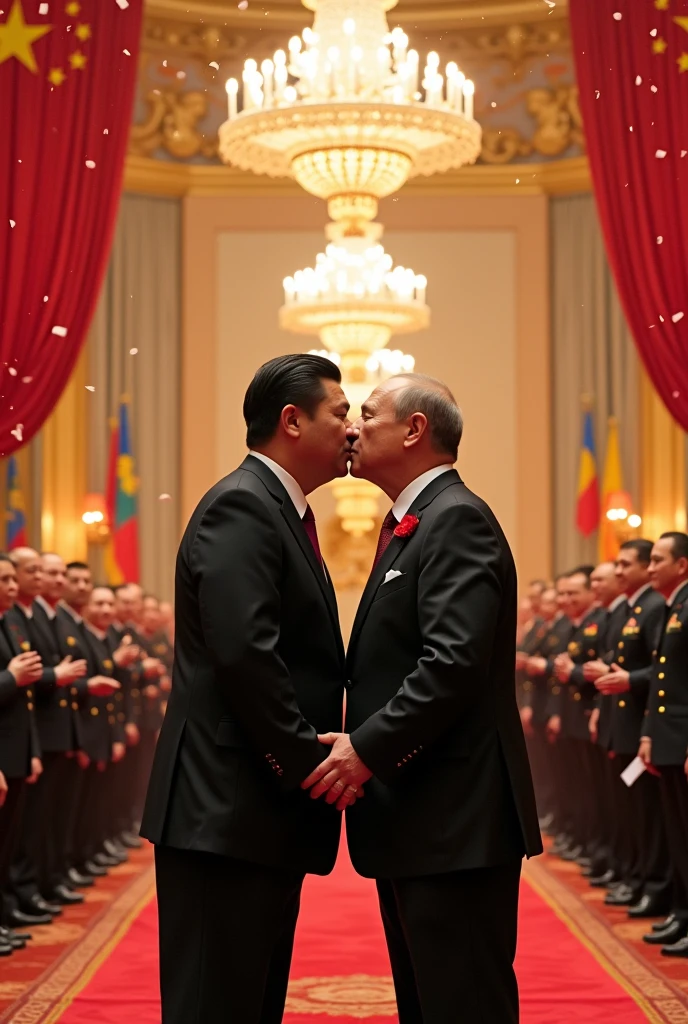 Xi Jinping and Vladimir Putin getting married and kissing