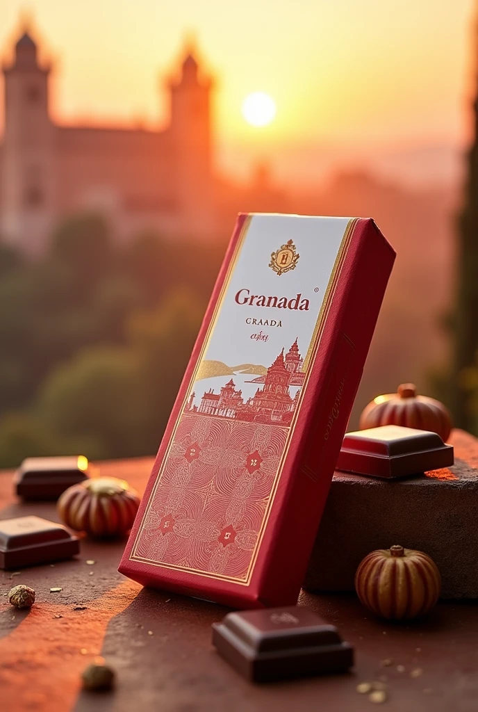 A package of a chocolate called Granada, Its colors are red, white and sore