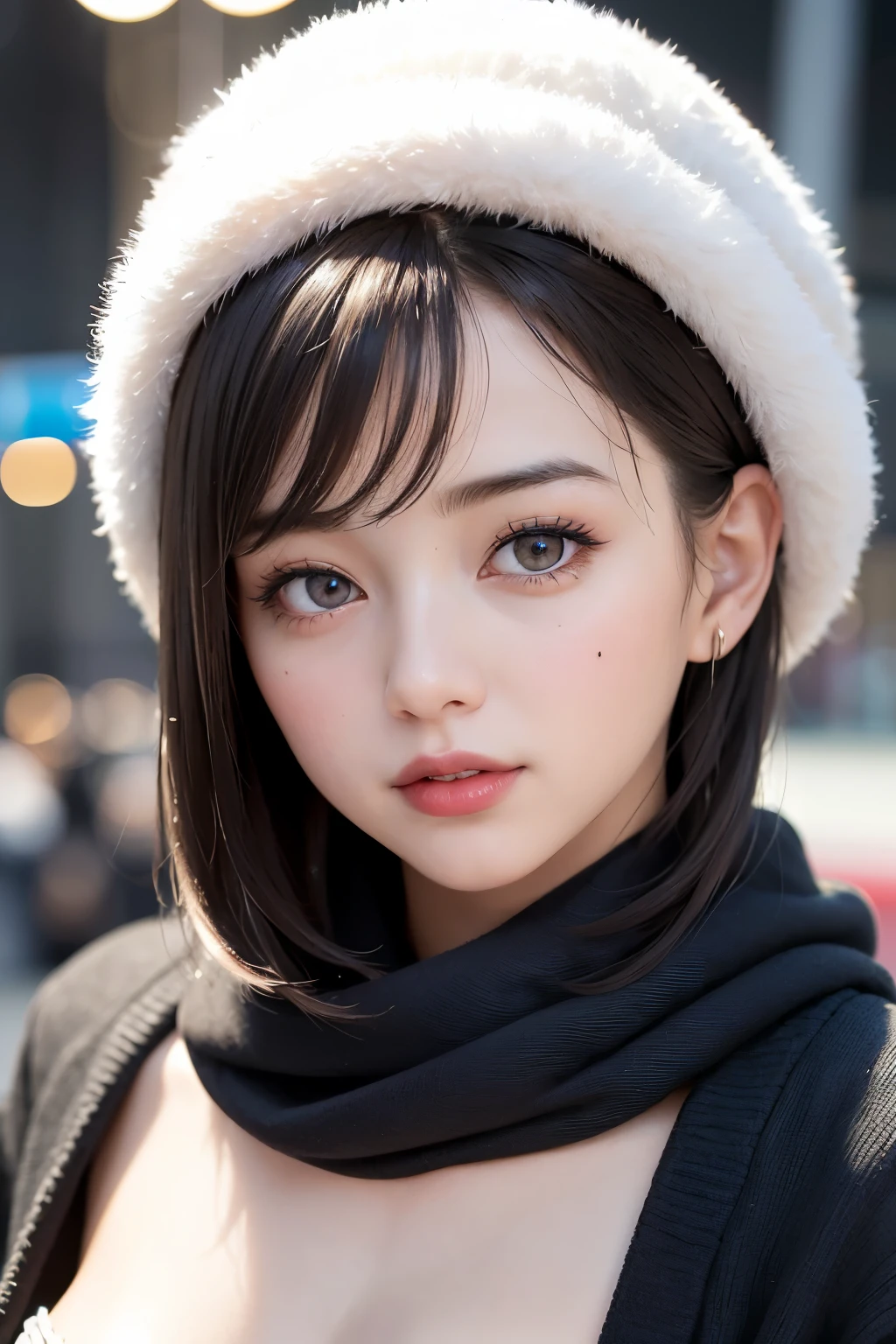 (masterpiece, Highest quality、Very attractive adult beauty、Add strong highlights to the eyes、Please look closely at the camera),One Girl, solo, Black-haired, scarf, hat,, Realisticな, Looking at the audience, Light-coloured black eyes, short hair, coat, Winter clothes, White headscarf, のlips, Lip gloss,Bans, Upper body、Big eyes、Eyelashes)、((Italian road system))、((前髪ありshort hair、Big eyes、Give students a very strong highlight、Very large breasts、Staring at the audience、Very beautiful beauty、Listen carefully、Long neck、Smile a little、Beautiful Teeth、Open your mouth and laugh))、28 years old、Very cute supermodel、(masterpiece, Highest quality、Very attractive adult beauty、Add strong highlights to the eyes、Look closely at the camera),one person's, alone, Black-haired, scarf, Have,, Realistic, Looking at the audience, Light-coloured black eyes, short hair, coat, Winter clothes, White headscarf, lips, Lip gloss,prohibit, Upper Body、Big eyes、eyelash)、((Italian road system))、((前髪ありshort hair、Big eyes、Give students a very strong highlight、Very large breasts、Gazing at the audience、Very beautiful beauty、Listen carefully、Long neck、Laugh a little、Beautiful Teeth、Laughing with your mouth open))、28 years old、Very cute supermodel