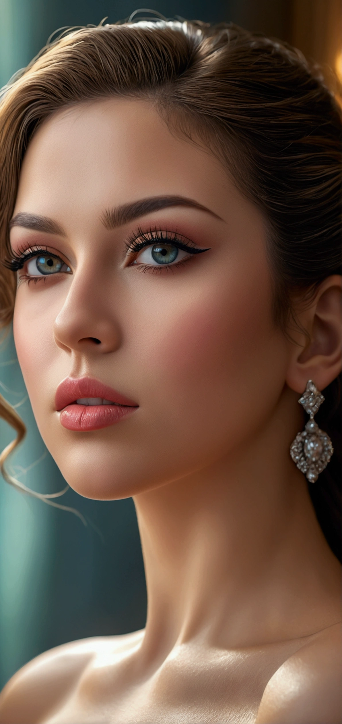 a beautiful naked woman, detailed eyes, detailed lips, extremely detailed face and skin, long eyelashes, intricacy, luxury jewelry, elegant pose, serene expression, natural lighting, vibrant colors, (best quality,4k,8k,highres,masterpiece:1.2),ultra-detailed,(realistic,photorealistic,photo-realistic:1.37),highly detailed portrait, cinematic lighting, stunning colors, close up side view, large breasts