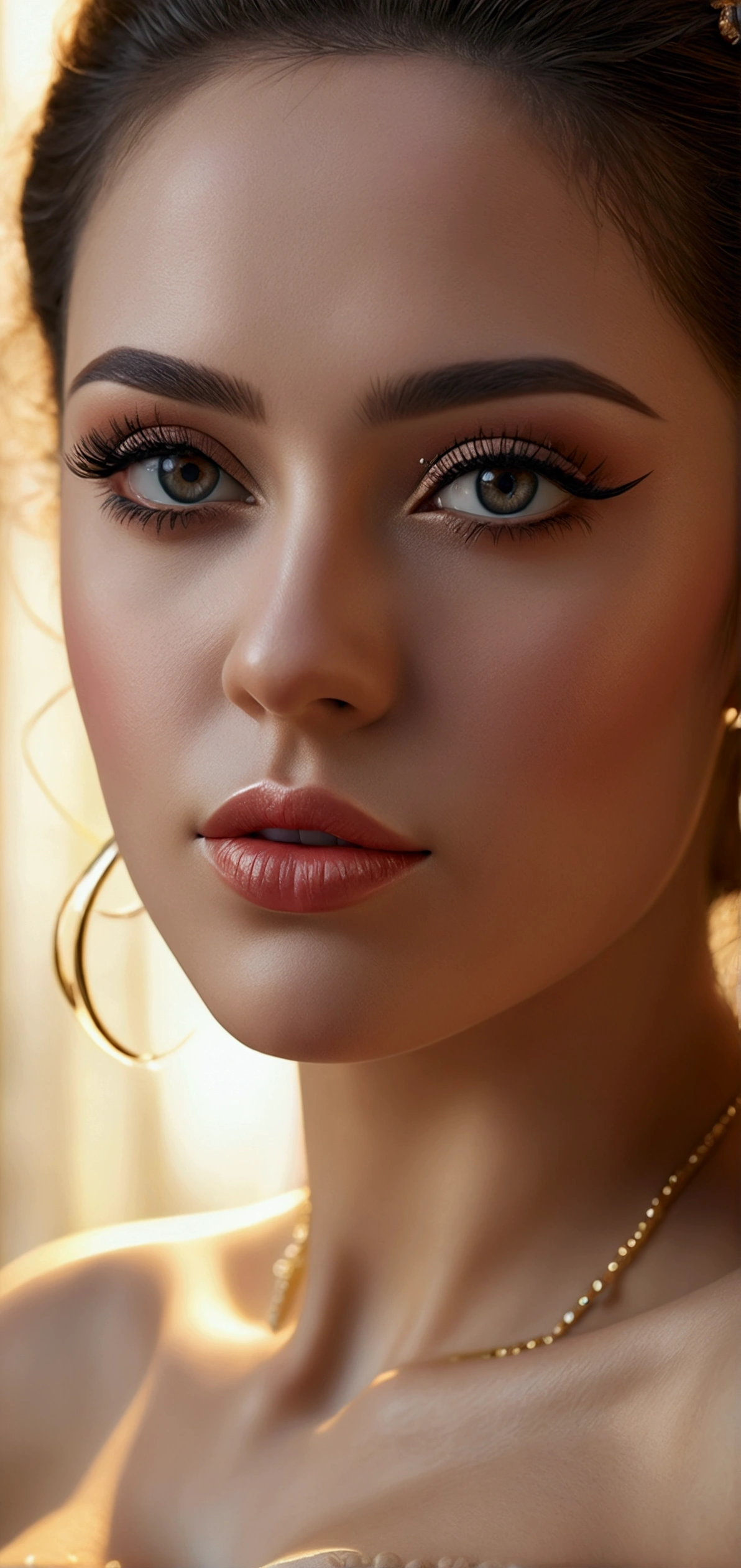 a beautiful naked woman, detailed eyes, detailed lips, extremely detailed face and skin, long eyelashes, intricacy, luxury jewelry, elegant pose, serene expression, natural lighting, vibrant colors, (best quality,4k,8k,highres,masterpiece:1.2),ultra-detailed,(realistic,photorealistic,photo-realistic:1.37),highly detailed portrait, cinematic lighting, stunning colors, close up side view, large breasts