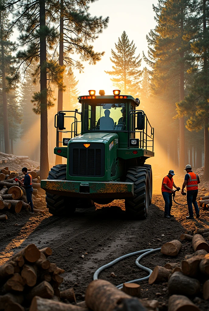 Forestry machine being refueled with diesel 